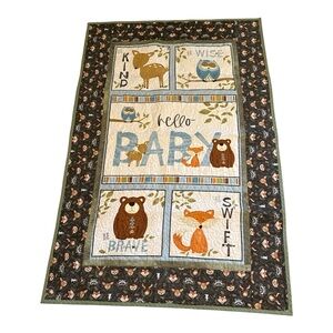 Woodland Animal Themed Baby Quilt Handmade Lightweight Crib Sz 36” x 55” EUC